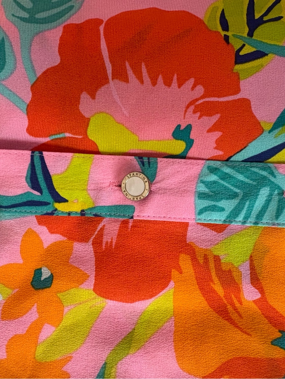 Spartina 449 Pink Tropical Floral Silk Blouse Tunic Top Size Large - Picture 4 of 9